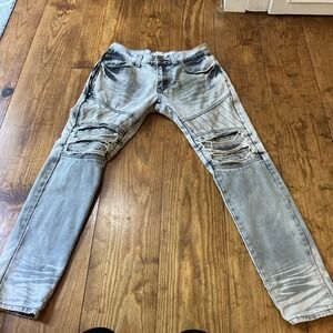 BLUE CULT DENIM JEANS 30x29 Unisex DISTRESSED ZIPPER POCKET